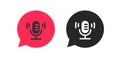 Podcast radio record icon bubble logo vector as old retro microphone in chat speech pictogram black white and red simple symbol Royalty Free Stock Photo