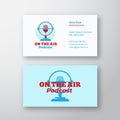 Podcast Radio Show Abstract Vector Sign, Symbol or Logo Logo and Business Card Template. Vintage Style Microphone with Royalty Free Stock Photo