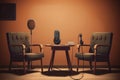 Podcast retro studio chairs. Generate Ai Royalty Free Stock Photo