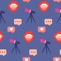 Podcast seamless pattern. Background for blogging, vlogging and live streaming.