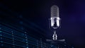 Podcast. Silver microphone on tech connection dots and lines background. Connect podcasters, content creators Royalty Free Stock Photo