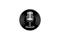 Podcast or singer vocal karaoke logo with retro microphone and vinyl icon