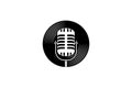 Podcast or singer vocal karaoke logo with retro microphone and vinyl icon