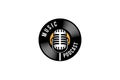Podcast or singer vocal karaoke logo with retro microphone and vinyl icon