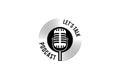 Podcast or singer vocal karaoke logo with retro microphone and vinyl icon