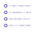 Podcast soundwave lines. Social media voice message with sound waves and play icon. Audio recording chart