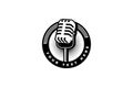 Podcast station singer karaoke with retro microphone. Design element for logo, label, emblem, sign