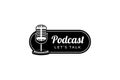 Podcast station or singer karaoke with retro microphone. Design element for logo, label, emblem, sign