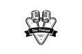 Podcast station singer karaoke with retro microphone. Design element for logo, label, emblem, sign