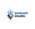 Podcast studio logo design. Broadcasting equipment vector design