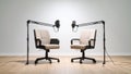 Podcast studio setup with two chairs and microphones ready for recording Royalty Free Stock Photo