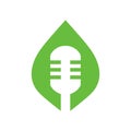 Podcast for sustainable living, microphone and leaf logo icon design template elements
