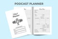 Podcast topic planner KDP interior. Radio station daily activity and record information tracker notepad interior. KDP interior