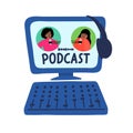 Podcast. Tow african women talking to microphones on the screen.