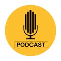 Podcast Vector flat illustration, icon, logo design on a white background. In the yellow circle