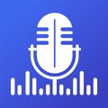 Podcast vector web banner. Microphone icon on blue