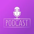 Podcast vector web banner. Microphone icon on blue