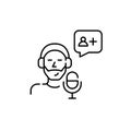 Podcaster receiving new subscribers notification. Pixel perfect, editable stroke icon
