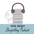 Podcasting illustration template. Headphones and stack of books - concept for storytelling podcast.