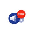 Podcasting, listen audio flat icon, file download arrow, music concept