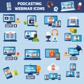 Podcasting and webinar icons set Royalty Free Stock Photo