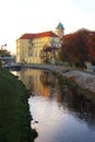 Podebrady Castle (Chateau Podebrady), the Labe river and the bicycle path along river