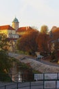 Podebrady Castle (Chateau Podebrady), the Labe river and the bicycle path along river