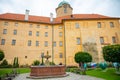 Podebrady, Czech Republic - 7.06.2020: View of Podebrady Castle from the courtyard side, Czech republic