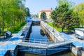 podebrady lock and podebrady Castle at background, Czech Republic...IMAGE