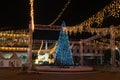 Podgorica, Montenegro - January 13, 2020: Christmas tree on Independence Square