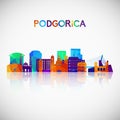 Podgorica skyline silhouette in colorful geometric style.