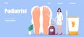 Podiatrist concept vector for medical landing page. Feet with beautiful pedicure. Well-groomed toenails. French pedicure