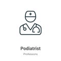 Podiatrist outline vector icon. Thin line black podiatrist icon, flat vector simple element illustration from editable professions Royalty Free Stock Photo