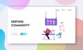 Podiatry Landing Page Template. Invalid Handicapped Man Character Stand on Crutches Visiting Orthopedy or Clinic