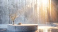 The podium is adorned with shimmering icicles reflecting the soft morning light and creating a sparkling backdrop for