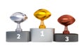 Podium with American Football Trophies Front View Royalty Free Stock Photo
