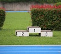 podium of an athletics stadium with numbers Royalty Free Stock Photo