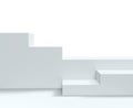 Podium background, pedestal platform or stand display, 3D render. White product display podium with stairs or platform stand