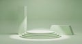 Podium display with geometric shapes in green studio Royalty Free Stock Photo