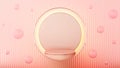 Podium display round luxury elegant with circle wall backdrop lighting. Frosted or corrugated glass pink gold translucent.