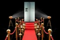 Podium with double door refrigerator, 3D rendering Royalty Free Stock Photo