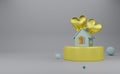 Podium empty and house with yellow heart shapes in gray composition for modern stage display and minimalist mockup ,valentine`s