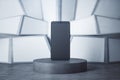Podium with empty mock up screen smartphone on abstract wall background. Product presentation concept. Device and technology Royalty Free Stock Photo
