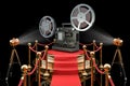 Podium with film projector, 3D rendering Royalty Free Stock Photo