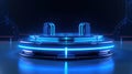 Podium Futuristic Sci fi 3D Rendering Alien blue Neon Glass Modern Empty cyber punk. Generative Ai