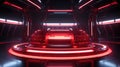 Podium Futuristic Sci fi 3D Rendering Alien red Neon Glass Modern Empty cyber punk. Generative Ai