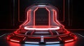 Podium Futuristic Sci fi 3D Rendering Alien red Neon Glass Modern Empty cyber punk. Generative Ai