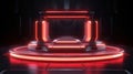 Podium Futuristic Sci fi 3D Rendering Alien red Neon Glass Modern Empty cyber punk. Generative Ai