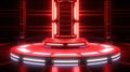 Podium Futuristic Sci fi 3D Rendering Alien red Neon Glass Modern Empty cyber punk. Generative Ai