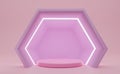 Podium with geometric shapes empty in pink composition for modern stage display and minimalist mockup ,abstract showcase